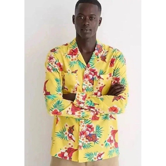 J. Crew Other - J.Crew Camp Hawaiian Shirt Sport Loop Collar Floral Hibiscus Yellow Men's Large